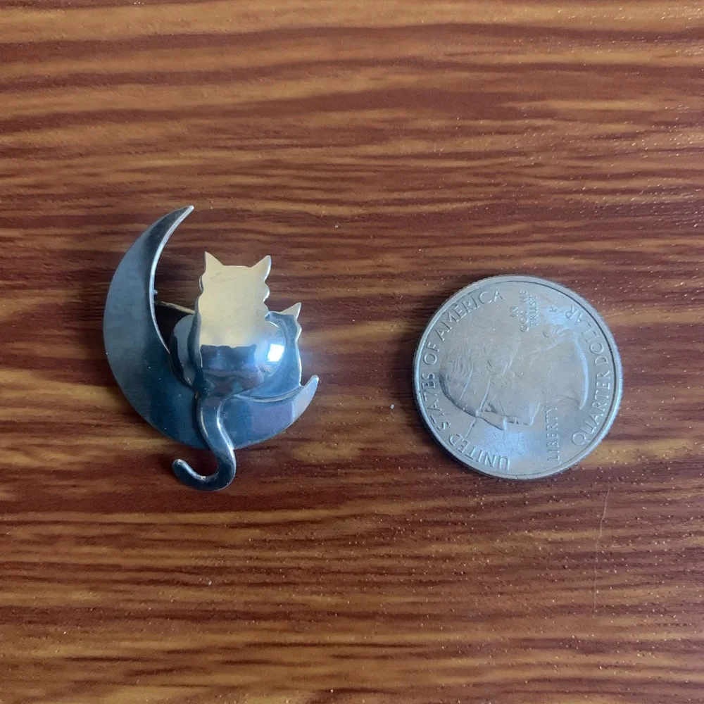 Sterling silver Cat Moon Brooch